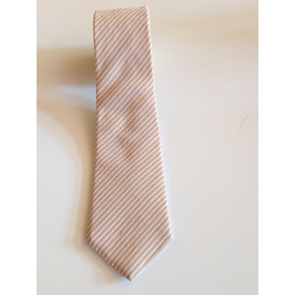 Vintage Yves Saint Laurent Silk Tie Striped Orange Blue Cream Designer Necktie